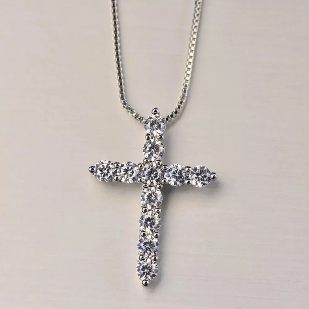 Certified 2.5mm Moissanite Diamond Cross Pendant Necklace NEW